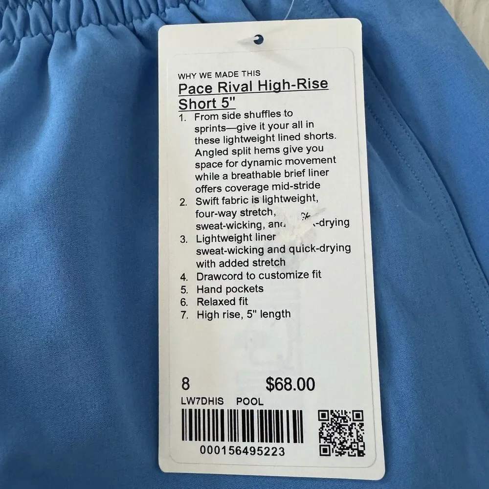 Lululemon Women’s Pace Rival High Rise Shorts Sz 8 Pool Party Blue Lined 5” NWT - Picture 4 of 11